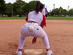 Curvy softball player and an athletic guy have sex