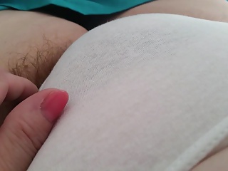 wife caressing her long pubes sticking out of pantys