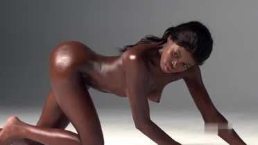 Black vixen rubs oil on her amazing body